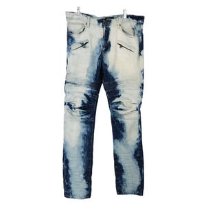 EUC Smoke Rise Y2K Moto Biker Denim Jeans 38x33 Tie-Dye Blue White Extra Tough